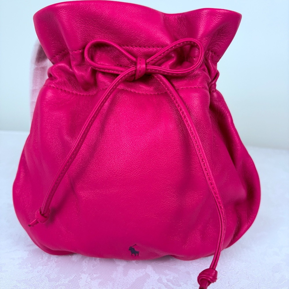 Polo Ralph Lauren Women’s Hot Pink Italian Lamb Leather The Pony Pouch Purse NWT